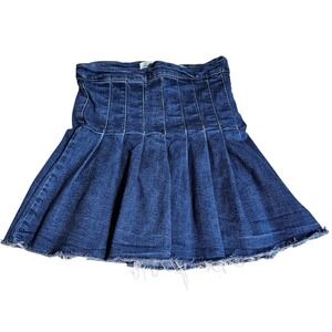 REgeneration Pleated Raw Hem Denim Mini Skirt S Y2K Schoolgirl Skater Preppy